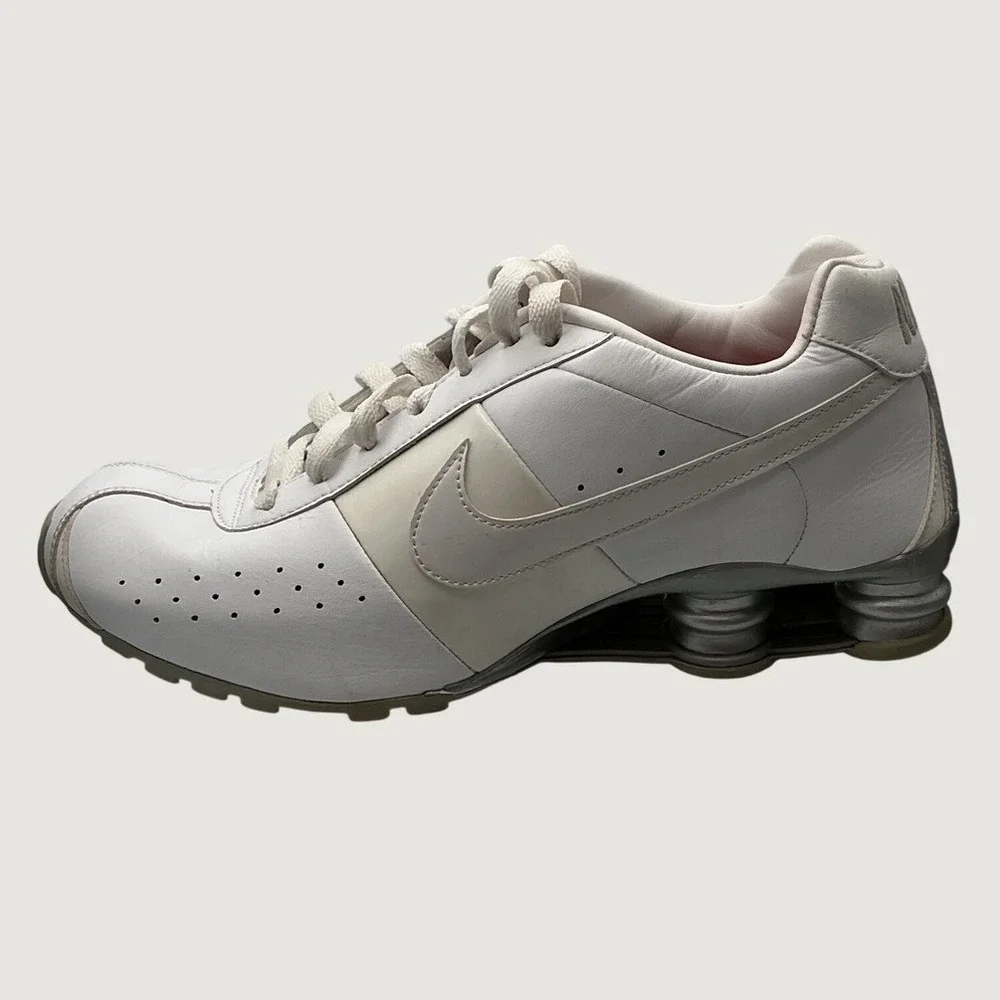 Nike Shox Rivalry White Metallic Silver Leather Sneakers 343900-111 Mens 9.5